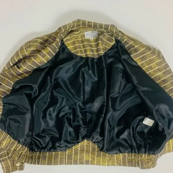 Vintage Retro 80’s Silk Gold Texture Bomber Jacket - Picture 11 of 12